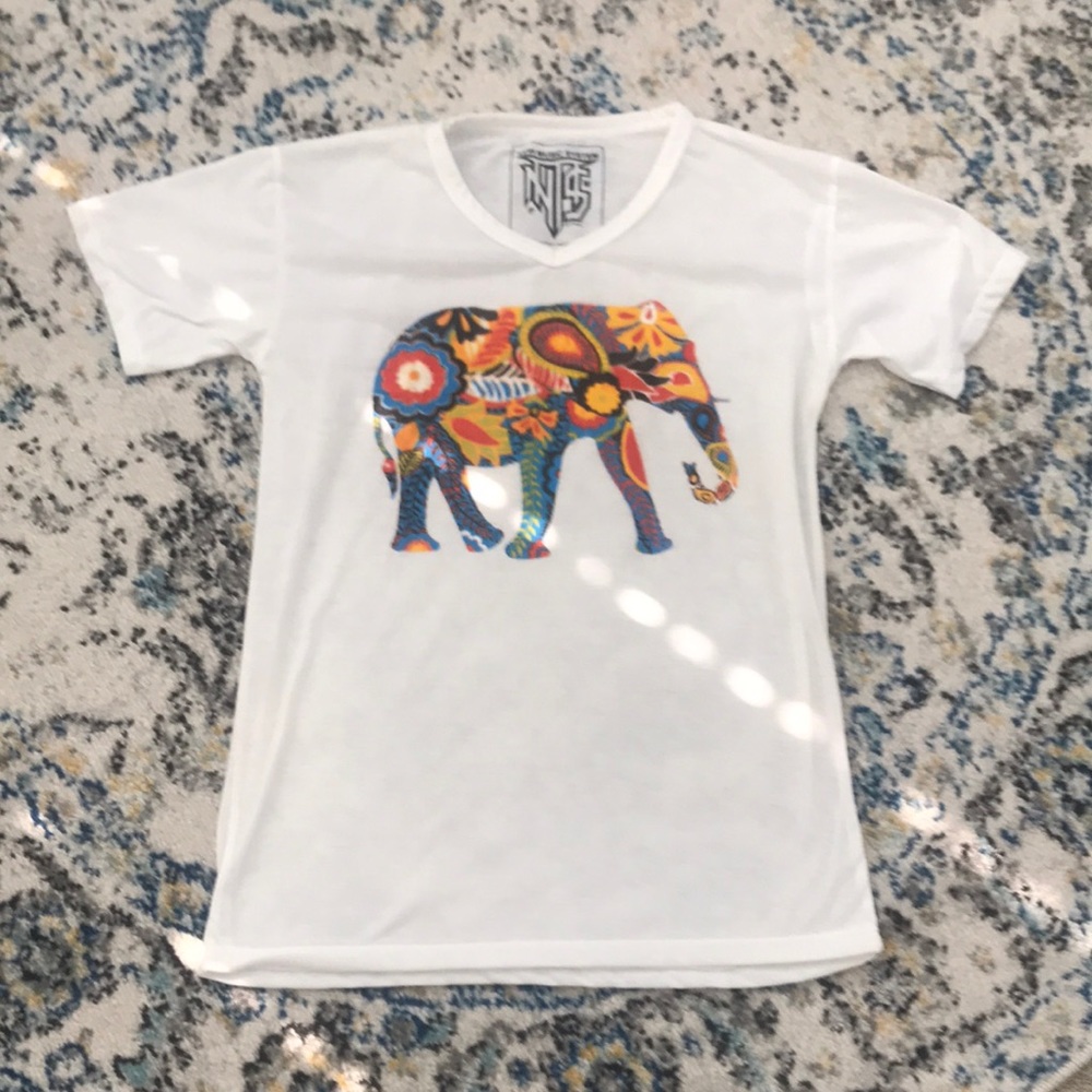 White Neck Tee with Elephant print